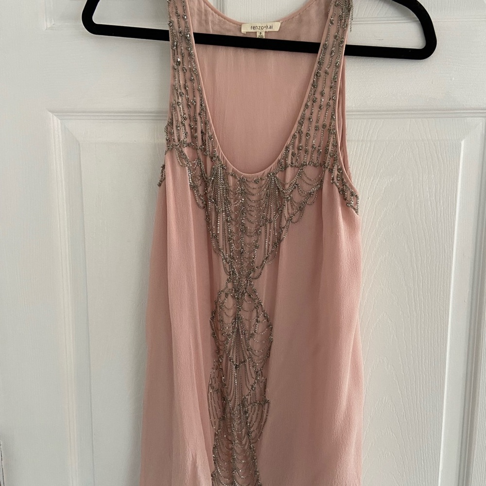 Renzo and Kai Pink Beaded Sleeveless Top